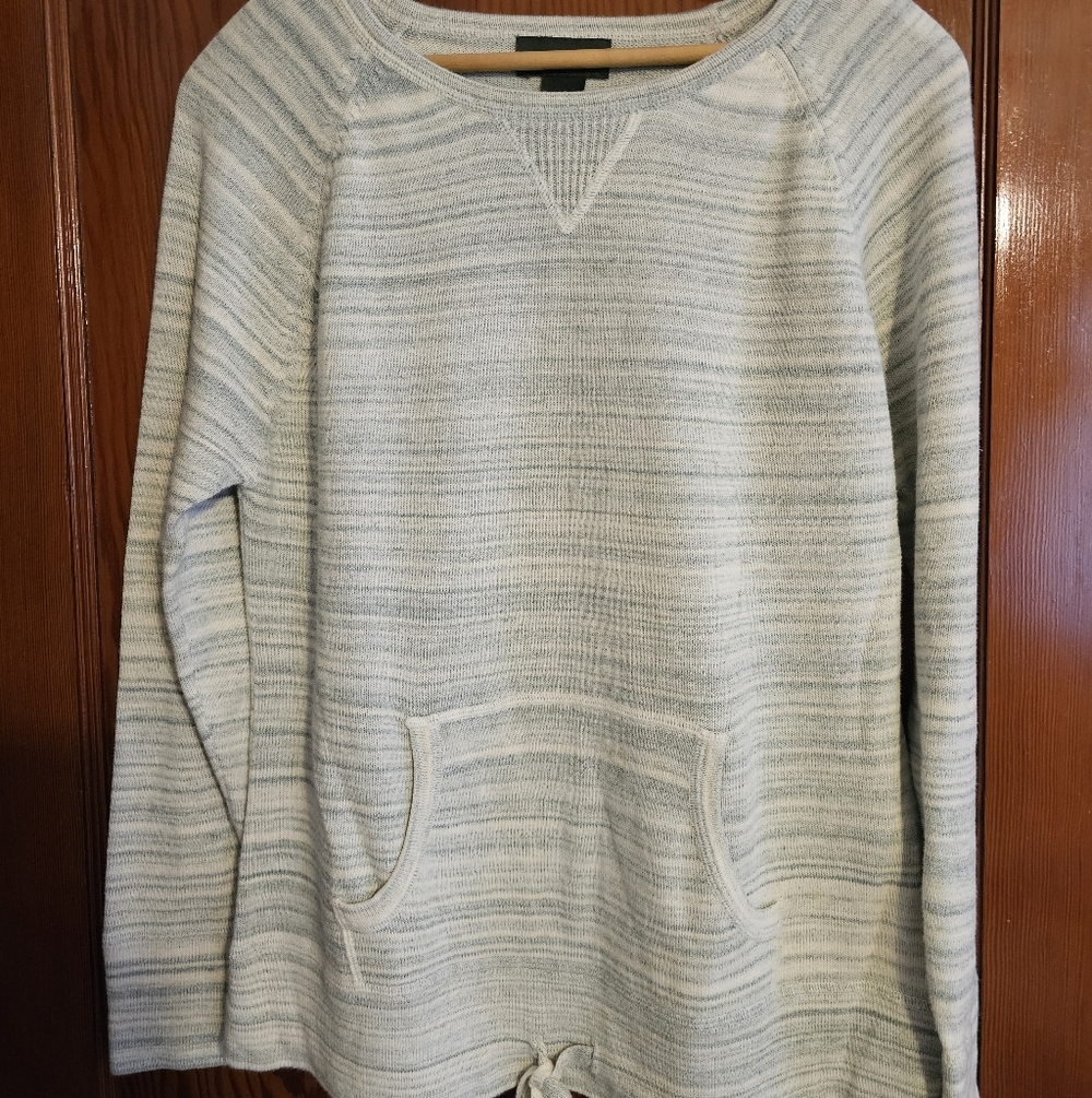Eddie Bauer LADIES Striped MINT GREEN  Crewneck Sweater WITH CUTE TIES AT BOTTOM